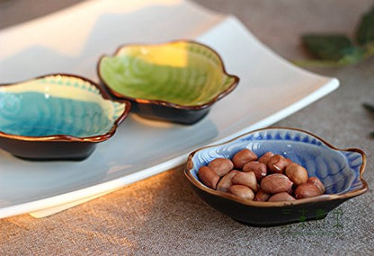 WAIT FLY Cute Fish Shaped Ceramics Seasoning Dishes/Tea Bag Holders/Ketchup Saucer/Appetizer Plates/Vinegar Spice Salad Soy Sushi Wasabi Seasoning Dipping Bowls, Set of 3 - color: Fishes