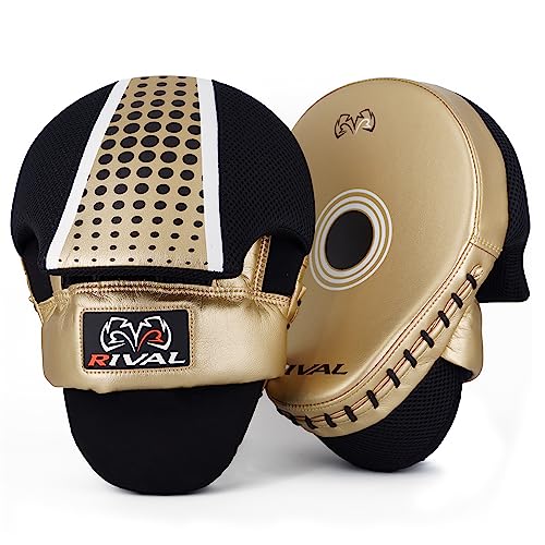 RIVAL Boxing RAPM Pro Punch Mitts - Padded Finger Protector, Pre-Curved, High-Density, Impact-Resistant Foam, and Airflow System - color: Gold