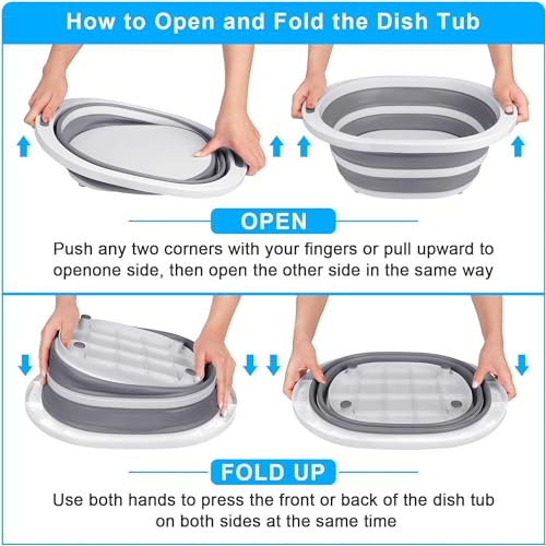 Collapsible Wash Basin, 7.5L Dish Tub Sink Basin Folding Dish Pans for Kitchen Sink, 2-in-1 Dishpan + Cutting Board, Portable Sink Dish Basin for Camping BBQ Prep Tub Washing Bin Bucket for Cleaning - style: No Lid