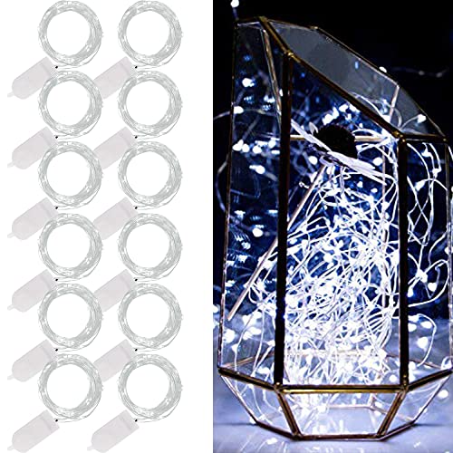 WATERGLIDE 12 Pack Fairy Lights Battery Operated (Included), 7 ft 20 LED Mini String Lights, Waterproof Silver Wire Firefly Starry Lights for DIY Wedding Christmas Party Mason Jars Decor, Cool White - color: Cool White