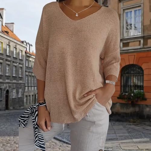 Womens Workout Tops Lightweight Long Sleeve Spring Sexy V Neck Cute Off The Shoulder Oversized Thin Tunic Sweater - color: Apricot, size: 4X-Large