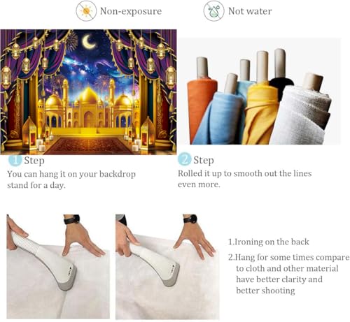 Ramadan Mubarak Decorations Backdrop Banner Eid al-Fitr Mubarak Backdrop for Ramadan Kareem Party Eid Mubarak Sign Photo Booth Background for Home Muslim 82 x 59 inch - size: 7X5FT(82 x 59 inch)