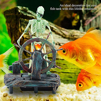 Semme Pirate Fish Tank Decorations, Fish Air Skeleton Chest, Action-Aquarium Ornament, Fish Landscape Decoration Pirate Captain Aquarium Decorations Landscape Skeleton on Wheel Action Figure Fish