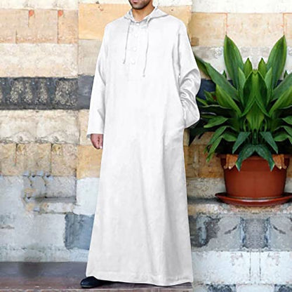 Ctreela Kaftan Thobe for Men Big And Tall Muslim Hooded Robe Mens Long Sleeve Caftan Thawb Islamic Ramadan Masjid Gown - color: White, size: X-Large