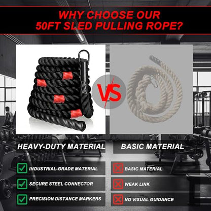 J Bryant Weighted Sled Pull Rope with 3m Interval Markers, Braided Polyester Training Rope with Storage Bag & Carabiner for Home Gym Conditioning - size: 15m