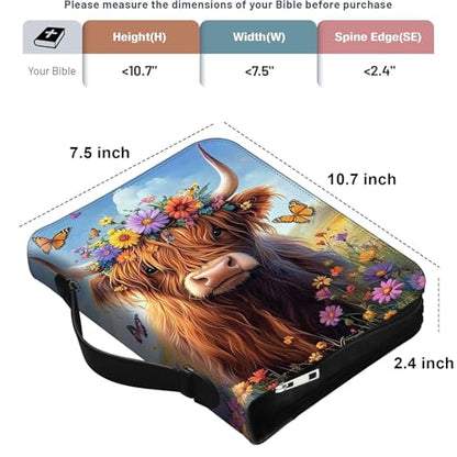 PU Leather Bible Cover with Handle & Pockets, Large Capacity Bible Case, Water-Resistant Scripture Organizer Bag with Bonus Card Holder, Christian Gift for Women & Men, Cute Highland Cow - color: Cute Highland Cow