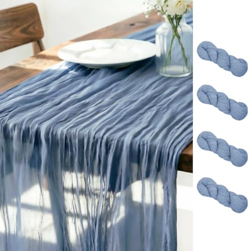 LINXTAR Dusty Blue Cheesecloth Table Runner 4 Pack 120 Inches 10Ft Gauze Summer Boho Table Runner for Wedding Tea Party Baby Shower Bridal Birthday Home Decoration - color: Dusty Blue, size: 10ft 4Pack