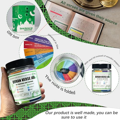 Quran Verse Jar for Spiritual Comfort, Islamic Gifts for Women Men Kids Muslim Friends, Ramadan Decorations, Ramadan Eid Gifts,Quran Prayers & Gratitude Verses in English, Islamic Decor