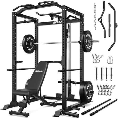 C1-V4 Power Cage, 2000LBS Squat Rack with LAT Pulldown, Multi-Function Weight Cage Strength Training Machine, Workout Cage with More Attachments for Home Gym Garage - style: 210LBS BK Home Gym Package