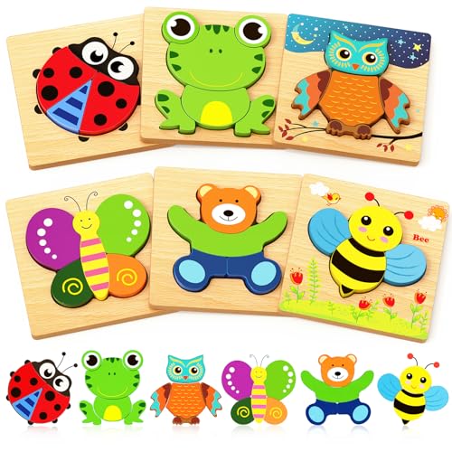 Bekayshad Wooden Puzzles for Toddlers 1-3, Montessori Toys for 1 2 Year Old - color: 6pcs