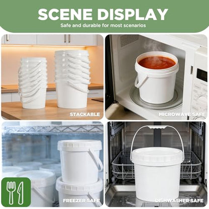 4 Pack 1.3 Gallon White Plastic Storage Buckets with Screw Lids, Food Grade Container with Measurement Markings, Reusable Small Container - color: White, size: 4pack 1.3 Gal
