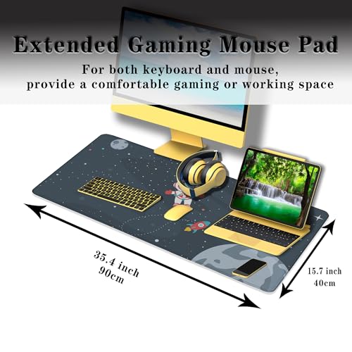 Keyboard Mat Cute Astronaut Large Mouse Pads Men¡¯s Office Accessories Pc Mouse Pad Mousepad XXL Non-Slip Rubber Base Waterproof with Stitched Edges 35.4" X 15.7" for Game Office, - color: Astronaut