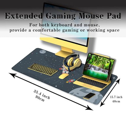 Keyboard Mat Cute Astronaut Large Mouse Pads Men¡¯s Office Accessories Pc Mouse Pad Mousepad XXL Non-Slip Rubber Base Waterproof with Stitched Edges 35.4" X 15.7" for Game Office, - color: Astronaut