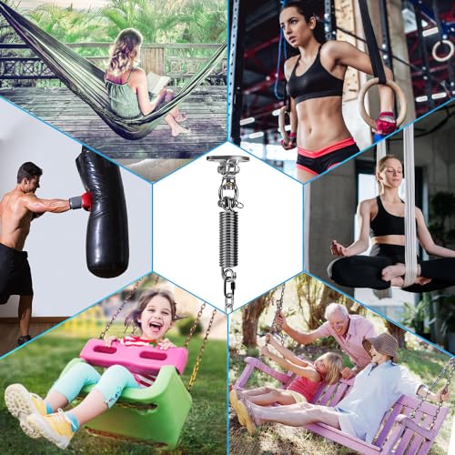 SELEWARE Hammock Chair Hanging Kit, Bearing Swing Hooks w/Spring & Chain | Stainless Steel 360° Swivel Swing Hanger, Ceiling Mount for Hanging Indoor Outdoor Swing Hammock Chair Yoga Silk Punching Bag - color: Bearing Swing Hanger With Chain & Straight Sp