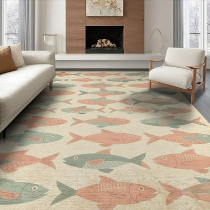 6'x9' Washable Distressed Cartoon Area Rug, Beige Non-Shedding Pet Friendly Room Rug for Queen Size Bedroom, Under Bed, Master Suite, Foldable Easy Care Carpet | Ref:1885579 - color: Beige/Pattern 42, size: 6' x 9' (Rectangular)