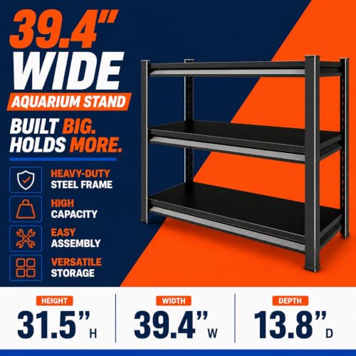 Aquarium Stand, Freestanding Fish Stand with Storage for Living Room, Heavy Duty Metal Shelving Fish Tank Holder for 30-40 Gallon Breeder Tanks, Black 3-Tier, 31.5" H×39.4" W×13.8" D - size: 3-Tier, 31.5"H×39.4"W×13.8"D