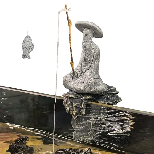Japanese Fisherman Statue with Rock, Zen Aquarium Decor for Fish Tank | Resin fisherman figurine with wall mount rock. Zen Japanese style aquarium decor. Sturdy for fish tank, desk & home - color: A Fisherman