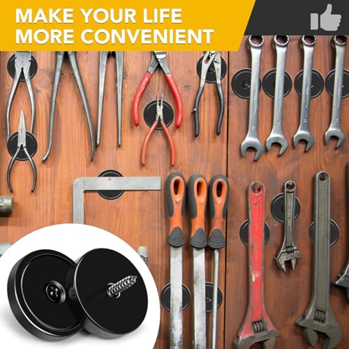 E BAVITE Strong Neodymium Magnets with Screws Black, 25 Pack | 110 Lbs Rare Earth Magnets with Heavy Duty, Cup Magnet with Countersunk Hole and Stainless Screws for Kitchen, Craft, Office - color: Black, size: 32mm-25P