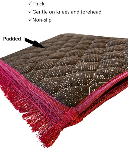Prayer Rug Muslim Prayer Mat Islamic - Very Thick Prayer Rug Sajadah for Men Women with Islam Prayer Beads for Eid Travel Ramadan, Soft and Luxury (RED) - color: Red