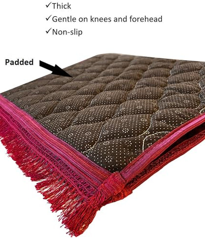 Prayer Rug Muslim Prayer Mat Islamic - Very Thick Prayer Rug Sajadah for Men Women with Islam Prayer Beads for Eid Travel Ramadan, Soft and Luxury (RED) - color: Red