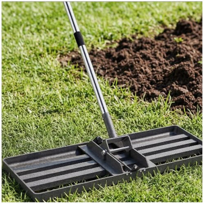 Lawn Leveling Rake 30x10, 6.2FT Heavy Duty Yard Leveler for Dirt & Soil | 30x10" Mn Steel Plate Levels Dirt, Soil & Sand, Stainless Adjustable Long Handle , Garden & Golf Course Leveling
