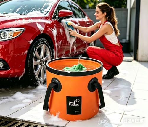 MIZORLIE Collapsible Buckets, Camping Water Storage Container 5 Gallon(20L) Portable Folding Bucket Wash Basin - color: Yellow
