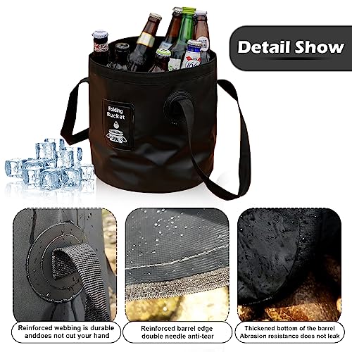 Collapsible Bucket with Handle, Lightweight Folding Water Container, Portable Collapsible Bucket for Fishing, Camping, Hiking, Backpacking, Outdoor Survival, Car Washing Black 20L - size: 20L