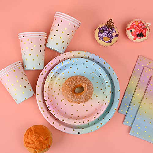200PCS Rainbow Pastel Party Supplies Set-Disposable Paper Dinnerware Serves 25, Pastel Paper Plates Napkins Cups&Gold Plastic Silverware Sets for Wedding Birthday Baby Shower Holiday Parties(Colorful) - color: Colorful