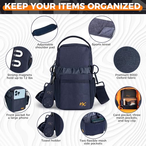 M2C® Premium Magnetic Gym Bag, Attaches to Gym Equipment, Holds 12 lbs | Magnetic Gym Pouch With Bottle, Phone & Key Storage, Detachable Strap, For Sports Or Travel. Including Towel & Towel Holder