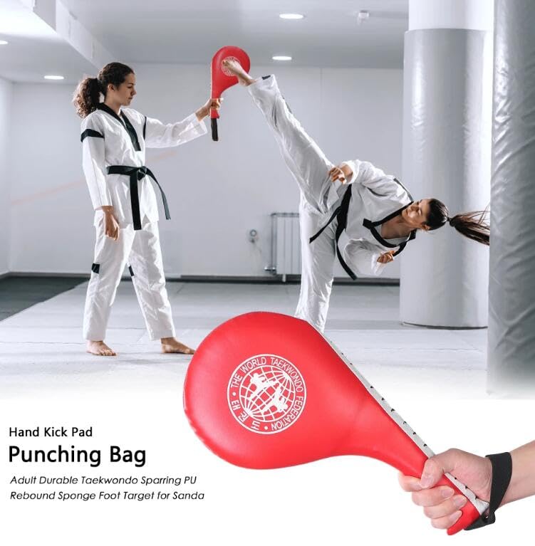 2 Pack red Taekwondo Double Kick Pads Target Karate Kickboxing Muay Thai MMA Striking Target Pads, TKD Sparring Gear Red, 15 x 2.5 x 7.5 in