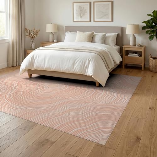 6'x9' Washable Modern Abstract Area Rug, Peach Non-Shedding Pet Friendly Room Rug for Queen Size Bedroom, Under Bed, Master Suite, Foldable Easy Care Carpet | Ref:1908935 - color: Beige/Pattern 28, size: 6' x 9' (Rectangular)