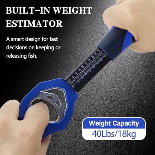 Eupheng 11.8'' Heavy-Duty Fish Gripper with Scale Rustproof Aluminum Body, Non-Slip Rubber Handle, Built-in Weight Estimator & Wrist Lanyard - color: Blue
