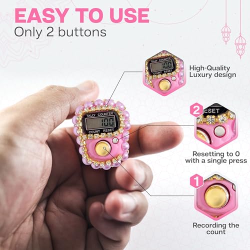 Islamic Tasbih Prayer Beads & Digital Tasbeeh Counter Set – 3 Pack Muslim Prayer Gift for Dhikr, Meditation & Ramadan, Elegant Beads with LCD Finger Counter in Heart-Shaped Gift Box (Pink) - color: Pink
