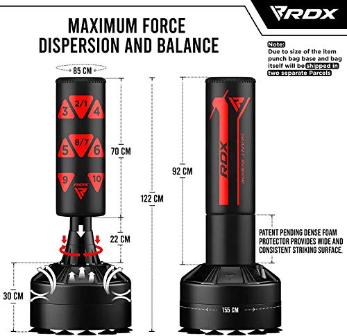 RDX Kids Freestanding Punching Bag & Cover, 4FT Heavy Duty Junior Ronin Target Pedestal Bag Set Suction Cup Stand Base Free Standing Kickboxing MMA Boxing Muay Thai Karate Home Gym Workout - color: RED