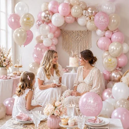 Dusty Pink Beige Gold Birthday Balloons for Women Girls, Double Stuffed Pearl Light Pink Dusty Rose Sand White Cream Printed Balloons with Metallic Light Gold Balloon for Boho Neutral Birthday Party - color: Dusty Pink White Birthday