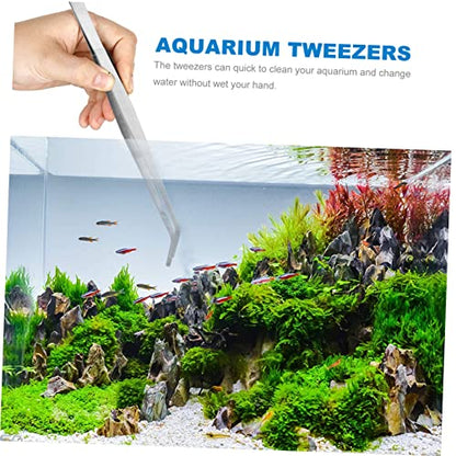 FOMIYES 3pcs Aquarium Cleaning Tool Set Straight Curved Tweezers Serrated Tips Fish Tank Pipette Stainless Steel for Aquascaping