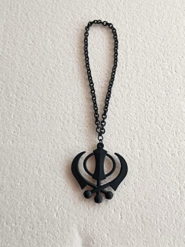 BEXCO Sikh Khanda Metal Car Hanging Show Peice - 6cm with Metal thread-15cm.(6 cm, Black) - color: Black, size: 6 cm