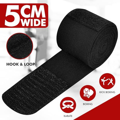 Boxing Hand Wraps, 180 Inches Inner Gloves with Thumb Loop | Elasticated Knuckle Protection for Martial Arts | Soft Under Mitts for Muay Thai, Kickboxing, MMA, Punching Bag Men Women - color: Black