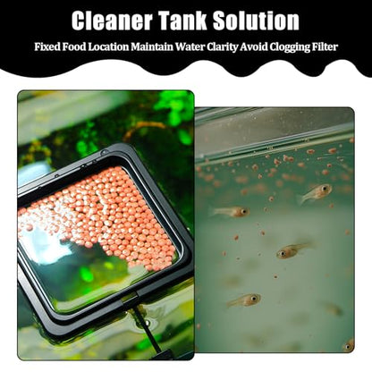 2PCS Small Fish Feeding Ring, Square and Round Mini Aquarium Feeder with Strong Suction Cup Floating Fish Feeder Ring for Betta Goldfish Guppy (Black) - color: Black
