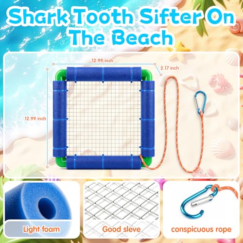 Floating Shark Tooth Sifter, Professional Stainless Steel Sand Sifter for Beach, Lightweight Shark Teeth Sifter for Fossil Hunting, Shelling & Beachcombing - color: Blue