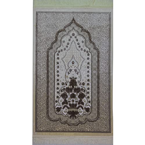 Modefa Turkish Islamic Velvet Prayer Rug - Prayer Mat Carpet for Men and Women - Traditional Muslim Janamaz Sajada - Ramadan or Eid Gift - with Car Hanger - Luxury Winter Rose (Hazelnut/Cream) - color: Hazelnut / Cream
