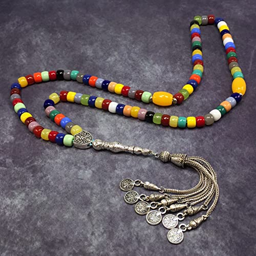 Special Prayer Beads Series -99 beads- Tesbih Tasbih Tasbeeh Misbaha Masbaha Subha Sebha Sibha (Multi Color Resin Drum -8X6 mm- 99 Beads) - color: Multi Color Resin Drum -8X6 mm- 99 Beads