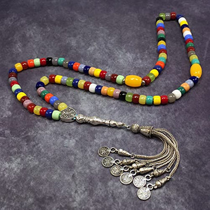Special Prayer Beads Series -99 beads- Tesbih Tasbih Tasbeeh Misbaha Masbaha Subha Sebha Sibha (Multi Color Resin Drum -8X6 mm- 99 Beads) - color: Multi Color Resin Drum -8X6 mm- 99 Beads