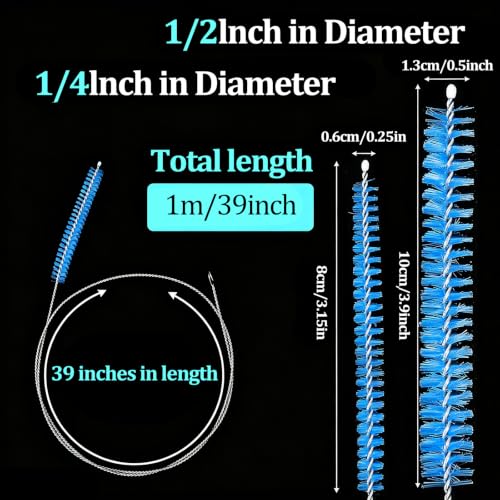 4Pcs Extra Long Pipe Cleaner Brush, 1/2 Inch & 1/4 Inch | 40 Inch Long Straw Tube Cleaner, Laboratory Catheter Bottle Cleaning Tool - style: blue-1/2-inch and 1/4-inch