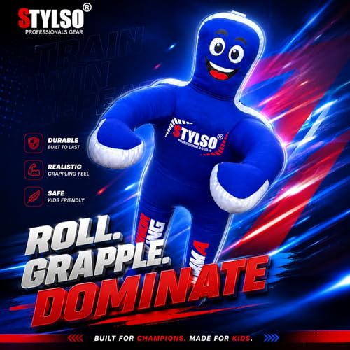Unfilled Wrestling Dummy for Kids – Youth Grappling Dummy BJJ, MMA, Jiu Jitsu & Judo Training Partner – Durable Martial Arts Practice Buddy - color: Blue, size: 4ft / 48"