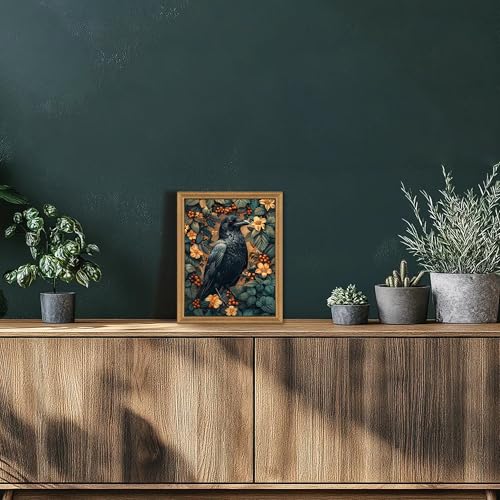 ICHZUMW Framed William Morris Raven Dark Academia Canvas Wall Art 8x10 In - color: Dark Raven, size: 10"L x 8"W