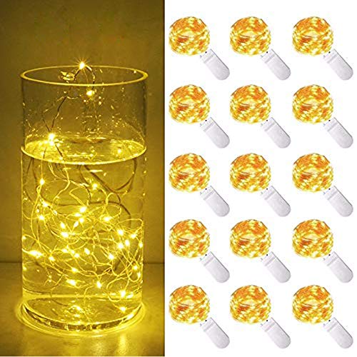 15 Pack 30 LED Micro Starry String Lights Battery Operated(Included),Fairy Waterproof Silver Wire Lights,for DIY Party Garden Wedding Table Indoor&Outdoor Decorations - color: Warm White