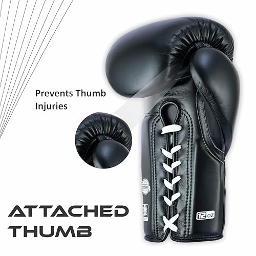 Aura 100 Full Grain Leather Lace Up Boxing Gloves for Men & Women – Professional Training, Sparring, Competition, Muay Thai, Kickboxing & Heavy Bag Gloves - color: Black, size: 10 OZ
