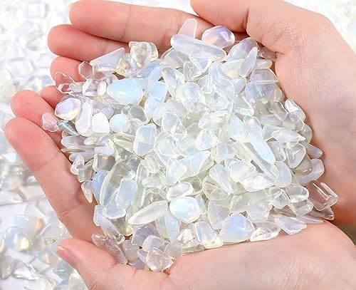 QINJIEJIE Opal Crystal Chips Natural Stone Gravel Bulk Crushed Rocks Pieces | 0.55Lbs Polished Quartz Stone Decorative Fish Tank Pebbles Vase Filler Irregular Shaped Tumbled Gemstone for Home - color: Opal, size: 0.55 Pound