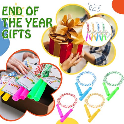 Soulchen 12 Sets End of Year Gift Bulk Party Supplies Adjustable Jump Rope with Tag Fun Skipping Rope and End of Year Cards Rainbow Gift for Prizes Exchange Party